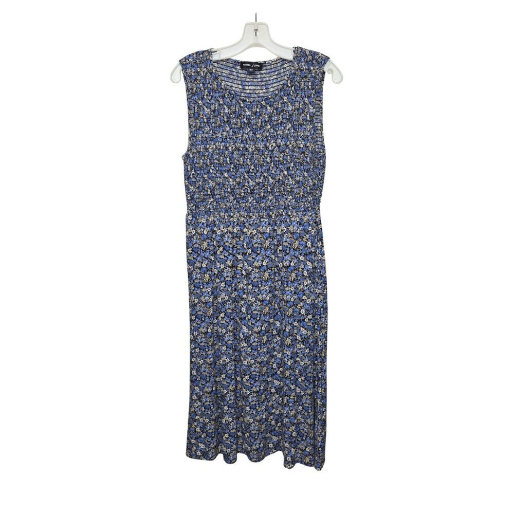 Ditsy Floral Smocked Sleeveless Midi Dress Pockets M Cottagecore Prairie Boho